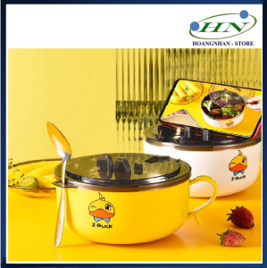 Ca Mì Vịt Vàng Inox Có Nắp Lược Nước Chống Đổ 2 Lớp Nắp Làm Giá Đỡ Điện Thoại Tô Đựng Thức Ăn Giữ Nhiệt Hình Vịt Vàng Xinh Xắn