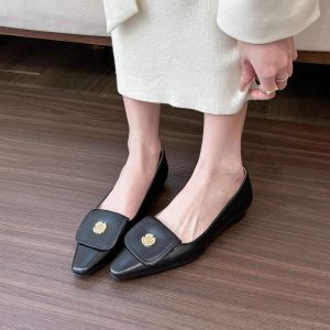 Women Pointed toe soft leather Pumps 3cm low heeled shoes