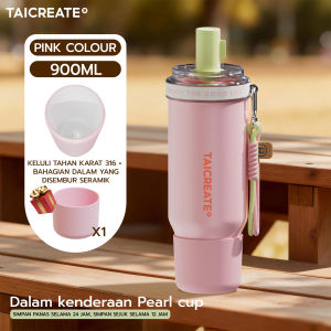 TaiCreate® Tumbler Pearl Cup 900ml 316L Stainless Steel Ceramic Liner Thermos Bottles With Straw Bekas Air Tahan