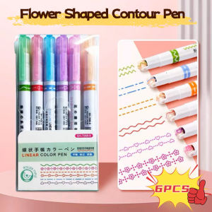 Flower-Shaped Curved Ballpen Manuscript Special Handbook Highlighter Wave Marker 6pcs set!