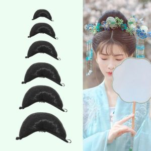 HEALMEYOU Synthetic DIY Black Ancient Style Retro Hair Pad Hanfu Wig Hair Accessories Traditional Headdress Vintage Headwear Fairy Wig Bag Horns Hairpins Hanfu Cosplay Hair Bun Croissant Chignon