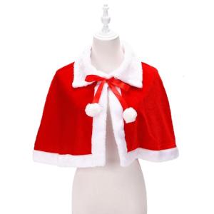 Kid Adult Red Velvet Christmas Santa Cape Costume Miss Santa Fur Collar Short Cloak Shawl with Xmas Hat Red Hooded Shawl