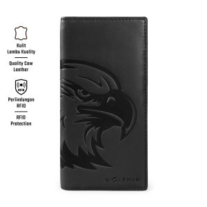 WOLPHIN Crazy Horse Leather Long Wallet Men RFID 12 Card Slots Coin Zip Pocket 3 Bill Compartments W007