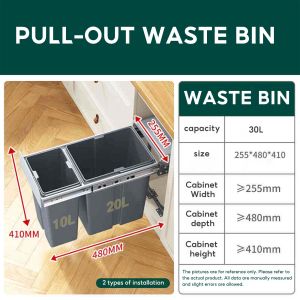 Pull Out Trash Bin Kitchen Waste Bin Double Built In Large Capacity Cabinet Trash Can With Lid
