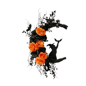 BNU0349 Plastic Halloween Wreath Hanging Ornaments Gothic Style Cat Crow Wreath Creative Moon Shape Halloween Decoration Front Door Decor