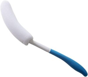 MagiDeal Vinyl Quote Me Long Anti-Slip Curve Handled Bath Body Brush Easy Reach for Seniors Suitable for Elderly/Aid Bathing & Shower Blue 15.35"