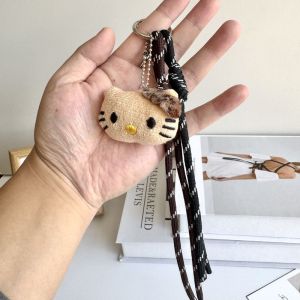 JOYNCLEON Móc khóa mèo Kitty dễ thương với dây đeo và mặt trang trí có chuông móc treo động vật vải nhung mềm mại cho túi hoặc móc khóa