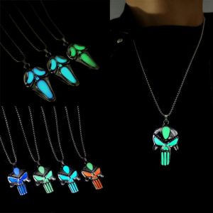 NFYKY Punk Dây chuyền  dây phát sáng Hợp kim Phụ kiện Dây chuyền đầu lâu Halloween Sáng tạo Trang sức cổ Dây chuyền cổ hip hop Tiệc tùng