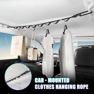 NOWNICE Khả năng chịu tải 10KG Móc treo quần áo ô tô Thiết kế dây thừng Chiều dài có thể điều chỉnh từ 83cm-119cm Dây phơi quần áo trên ô tô Di động Vòng bi lớn Móc treo quần áo có thể điều chỉnh Dành cho du lịch