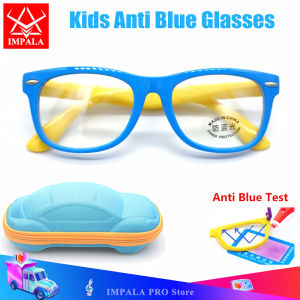 IMPALA FL1623Q น่ารักเด็กป้องกันแสงสีฟ้าแว่นตาที่มีสีสันซิลิกากรอบกรองแว่นตาสำหรับเด็กเด็กชายและเด็กหญิงป้องกันความเมื่อยล้าป้องกันรังสียูวีแว่นตาด้วยแว่นตากรณี