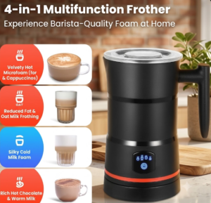 4-in-1 Automatic Milk Frother & Steamer - Hot/Cold Foam Chocolate Mixer Detachable & Non-Stick