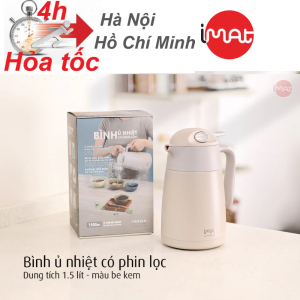Bình ủ nhiệt iMat có phin lọc 1500ml màu vàng be kem ruột bình phin lọc làm bằng Inox 304 không gỉ