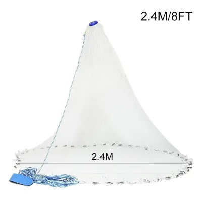 2.4M 8FT Fishing Cast Net Bait Easy Throw Hand Cast Strong Nylon Fish Mesh Fishing Net Hand throwing Netease throwing