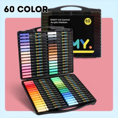 ENMY 80 Colors Acrylic Markers - Ink Control Brush Tip Washable Non-Bleed Professional Skin Tones | Vivid Colors for Paper Wood Canvas | Safe for Kids Best Gift para sa Artists Teens & Beginners | Upgraded Durable Soft Tip Art Set