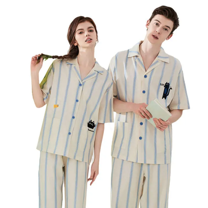 Men's%20Pajamas%20Lyocell%20Tencel%20Cotton%20Pajamas%20Women,%20Suit%20For%20Men,%20Men's%20Summer%20Thin%20Short-Sleeve%20Vertical%20Stripe%20Home%20Wear%20From%20Nantong%20-%20Image%205