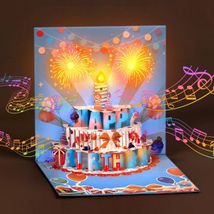 BVB 3D Pop Up Happy Birthday Card with Music Lights Sounds and Songs – Musical Greeting Card for Women Men Wife Husband Grandma Grandpa Daughter Granddaughter – Customizable for Any Age