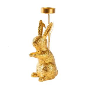 Luxurious Gold Bunnies Statue Holder for Spring Home Decors and Table Centerpieces Pillar Candlestick Stand Gift