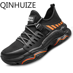 QINHUIZE Fashion work safety shoes mens anti-smashing and anti-piercing wear-resistant steel-toed shoes soft work safety boots