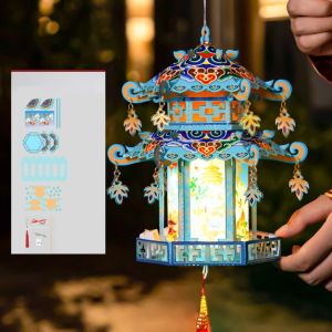 Brisa mid-autumn lantern chinese new year decoration items home 灯笼 Luminous Mid-Autumn Festival Lantern Pavilion Shape Ancient-style Kindergarten Craft Lantern Traditional LED Light Childrens Handheld Lantern Lantern Festival