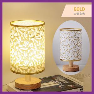 Solid Wood Cylinder LED Night Decoration Light Table Lamp Desk Bedside Lamp Lampu Bilik Tidur Lampu Katil实木布艺圆柱卧室床头灯