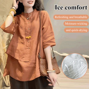 Ladies loose shirt sevenquarter sleeve blouse temperament retro cotton linen thin irregular shirt