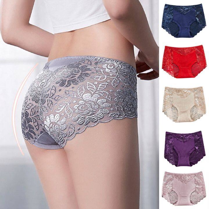 Sexy Women's Cotton Panties Hip Lift Hollow Out Briefs Mid Waist