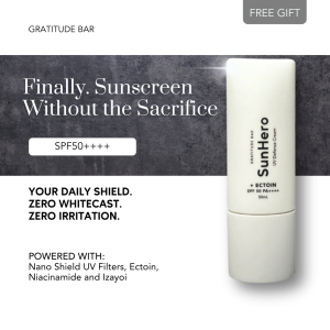 GRATITUDE BAR SunHero Hydrating UV Defense Cream SPF 50++++ with Ectoin and Rosehip Oil - Waterproof SPF Sunscreen for All Skin Types