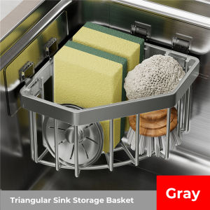 [SG] 1/2pcs Sink Drain Basket Corner Rack Stainless Steel Kitchen Sink Rack No-punch Hanging Sponge Holder