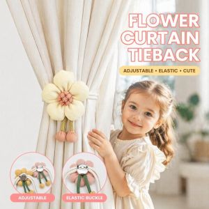 Cute Flower Cartoon Curtain Tieback Adjustable Elastic Buckle Pearl Pendant Decor For Room & Window