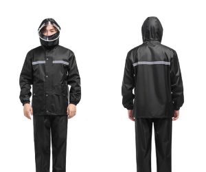 New Alitech ชุดกันฝน เสื้อกันฝน สีกรมท่า มีแถบสะท้อนแสง รุ่น หมวกติดเสื้อ Waterproof Rain Suit เสื้อกันฝนมอเตอร์ไซค์