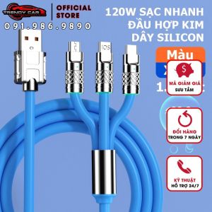 Dây Cáp Sạc Nhanh 3 Đầu 120w Hỗ Trợ Sạc Nhanh 3 Trong 1 Chất Liệu Silicon và Hợp Kim Kẽm Siều Bền