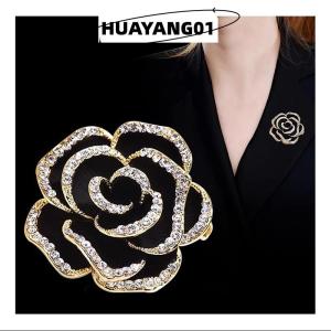 HUAYANG01 [HOT FASHION] 1Pc Rhinestone Camellia Flower Brooches for Women Pin Fashion Jewelry
