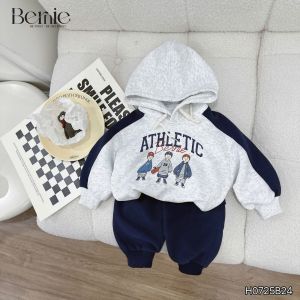 Set bộ nỉ 2 da tay dài áo hoodie phối màu kèm mũ họa tiết kèm quần dài 1 đến 7 tuổi BERNIE H0725B24