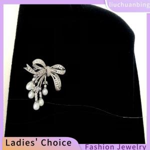 [COD] liuchuanbing Jewellery เข็มกลัดแฟชั่นประดับพู่รูปโบว์ไข่มุกเพทายสุดหรูสำหรับผู้หญิงชุดช่อดอกไม้ทำด้วยมือแบบสร้างสรรค์ของขวัญเสื้อผ้า