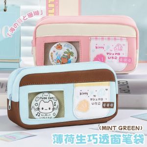 C6471 với cửa sổ ảnh rõ nét Hộp đựng bút chì Màu Pastel ngọt ngào Dung lượng lớn Túi đựng bút chì Di động Túi đựng bút Quà tặng