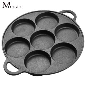 กระทะเหล็กหล่อ 7 หลุม สำหรับทำไข่เจียวและอาหารเช้า ทนทานไม่ติดกระทะ สีดำ เหมาะสำหรับครัวไทยและการทำอาหารทุกวัน