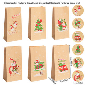 (SG Stocks) 24 pcs Christmas Gift Bags/Christmas Candy Bags/Wrapping Paper Bags with stickers