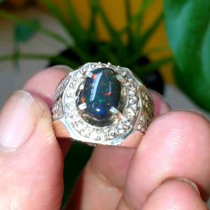 Cincin perak batu kalimaya black opal solid asli banten super jarong