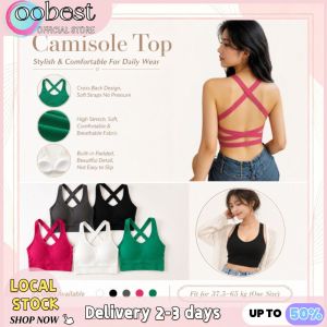 oobest 【Delivery 2-3 days】2pcs Cross BackCamisoles Top Built-in Bra Anti-Exposure Going Out Pure Sweet Sports Bra Wireless Women