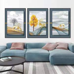Himalaya Painting SET3pcs (35cmx50cm) Money Tree with Deer Design Fiber Glass with Aluminum Frame