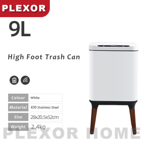 Plexor 9L/13L kim loại tự động thùng rác với nắp thép chải không gỉ cảm biến chuyển động Thùng rác với kéo dài chân Gỗ Nhà Bếp giá đỡ cao Thùng rác cho phòng ngủ Thùng rác chó bằng chứng Thùng rác gấp cho xe hơi cho phòng tắm phòng ngủ (Trắng/Đen)