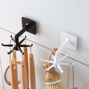 4PCS Kitchen Wall-mounted Hook 360° Rotating Hanger Universal 6-Claw Fitting Bathroom Hook