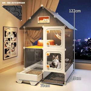 Cat Cage Household Indoor Cat Villa House with Integrated Toilet Cat Shelter Super Large Free SpaceHouse Dry Wet Separation