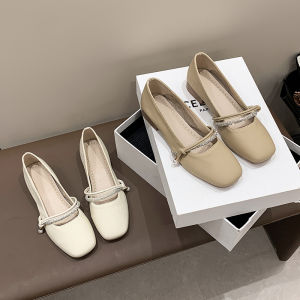 Mary Jane Shoes for Women Wear Autumn Square Toe Shallow Low Heel Fairy Style with Skirt Single Shoes and Beanie Shoes
