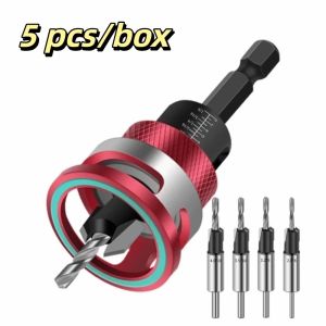HOUCHU 5pcs/box Durable Alloy Countersink Drill Bit Smooth Drilling Adjustable Depth Alloy Drill Bit Reliable Results Clean Tapered Holes Step Drill Concealed Screw Installation