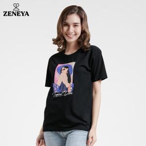 Zeneya Trendy Art Round Neck Graphic Tee Women Casual Small Print Fashion Statement Top Shirt