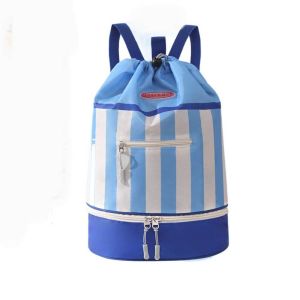 DOORSYUR Lightweight Childrens Swimming Backpack Dry/Wet Separation Large Capacity Kids Beach Bag Portable Striped Beach Backpack Outdoor