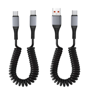Coiled USB to USB C Music Cable Fast Charging Retractable Cord ABS Car Cable Flexible Length Cable for Phones