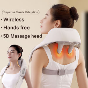 Jinkairui Wireless Neck Shoulder Massager Clamp Kneading with Heat Shiatsu Massager for Back Shoulder Muscle Pain Relief Rechargeable