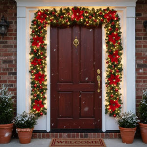Christmas LED Rattan Garland Banner 2.7M Artificial Xmas Tree Wreath for Home Fireplace Door Staircase Party Wall Decoration2026
